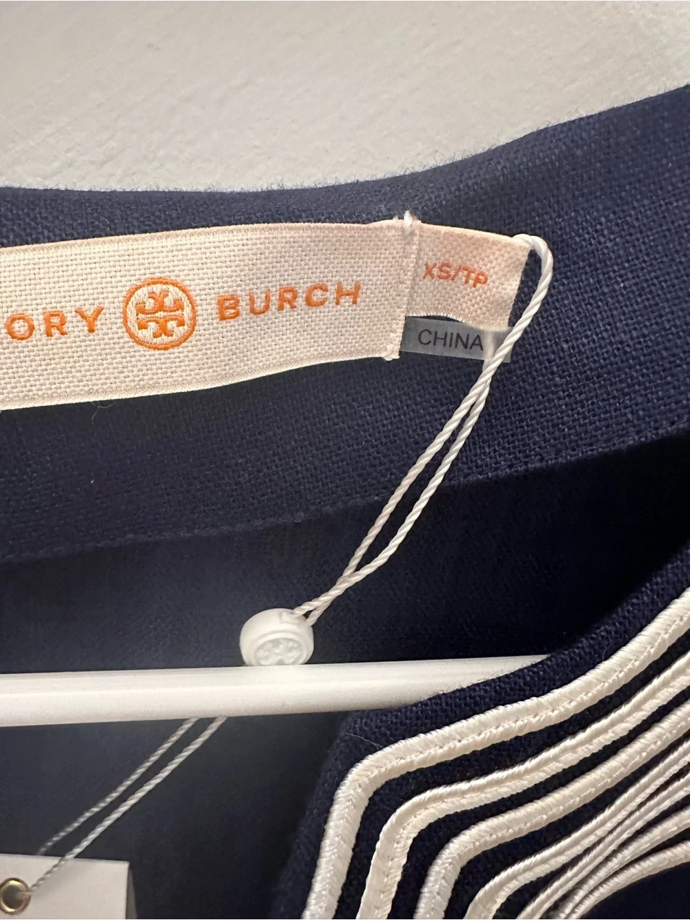 Tory Burch Navy Swim Cover-Up with Cream Embroidered Neckline